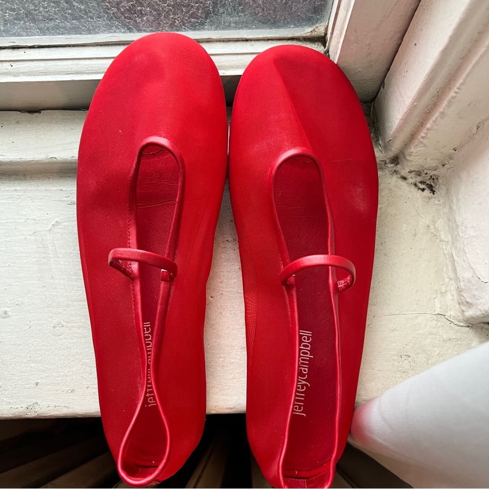 Jeffrey Campbell red mesh mary janes / ballet flats